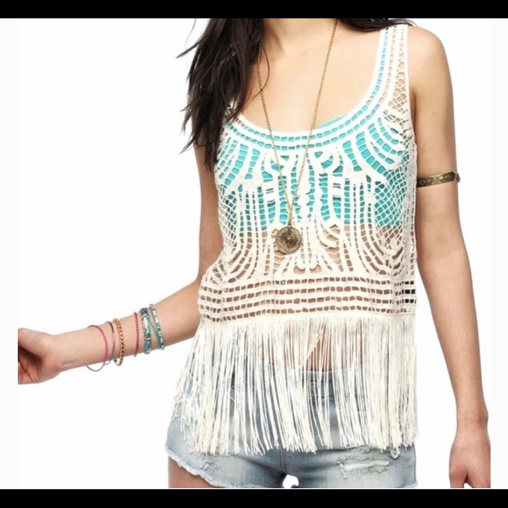 Urban Outfitters | Staring at Stars Crochet Fringe Boho Tank